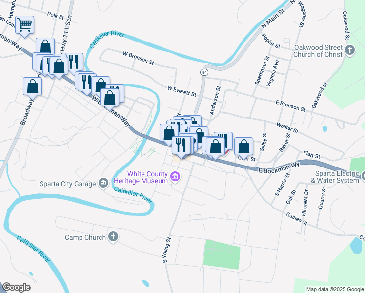 map of restaurants, bars, coffee shops, grocery stores, and more near 0 Tennessee 1 in Sparta