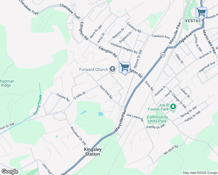 map of restaurants, bars, coffee shops, grocery stores, and more near 1504 James Drive in Knoxville