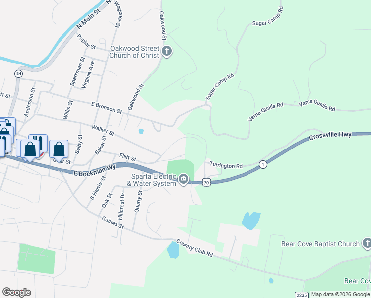 map of restaurants, bars, coffee shops, grocery stores, and more near 530 Flatt Street in Sparta