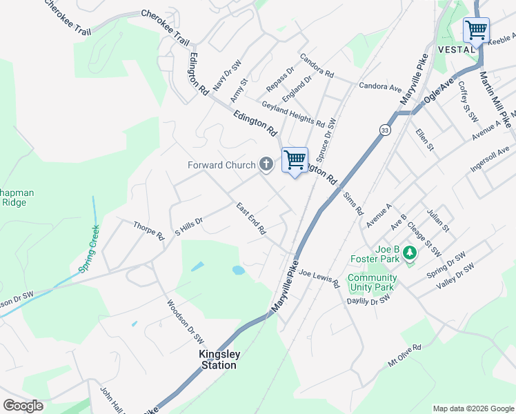 map of restaurants, bars, coffee shops, grocery stores, and more near 1504 James Drive in Knoxville