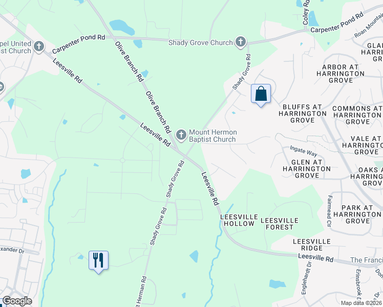 map of restaurants, bars, coffee shops, grocery stores, and more near 12453 North Exeter Way in Durham