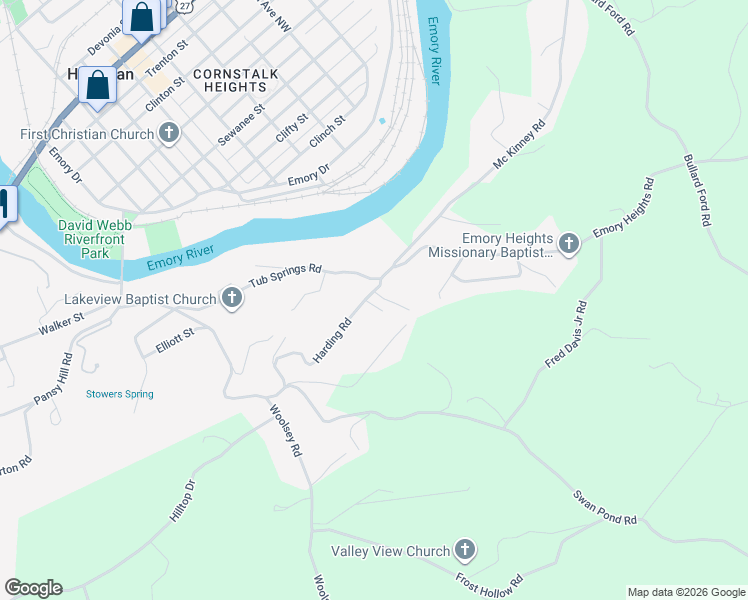 map of restaurants, bars, coffee shops, grocery stores, and more near 110 Emory Heights Road in Harriman