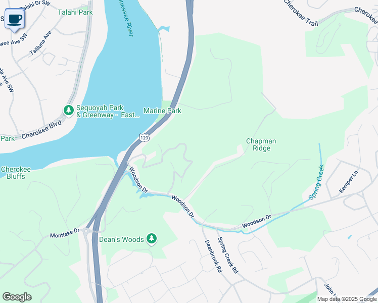 map of restaurants, bars, coffee shops, grocery stores, and more near 4629 River Oak Drive in Knoxville