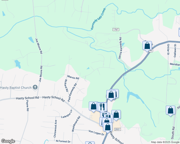 map of restaurants, bars, coffee shops, grocery stores, and more near 501 Paul Kennedy Road in Thomasville