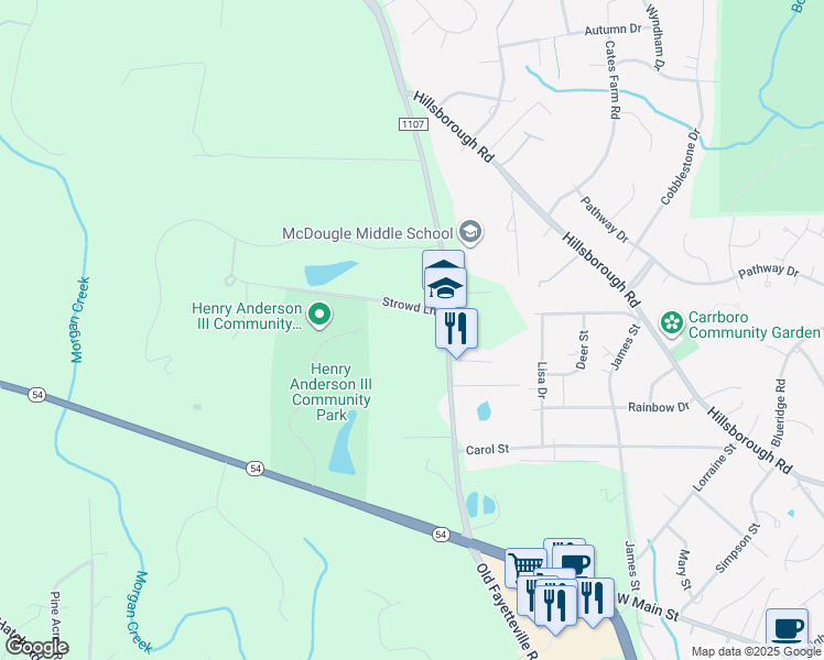 map of restaurants, bars, coffee shops, grocery stores, and more near 831 Old Fayetteville Road in Chapel Hill