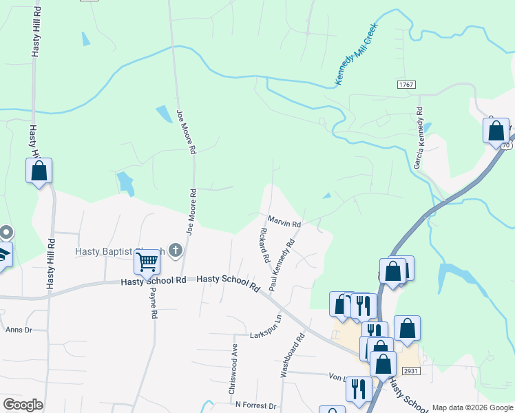 map of restaurants, bars, coffee shops, grocery stores, and more near 237 Rickard Road in Thomasville