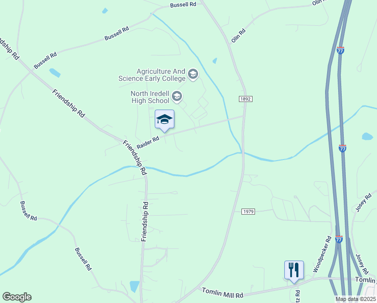 map of restaurants, bars, coffee shops, grocery stores, and more near 193 Raider Road in Olin