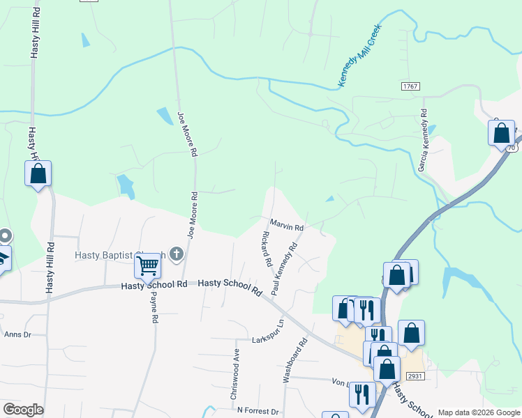 map of restaurants, bars, coffee shops, grocery stores, and more near 237 Rickard Road in Thomasville