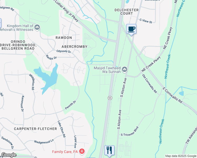 map of restaurants, bars, coffee shops, grocery stores, and more near 3500 Apex Highway in Durham