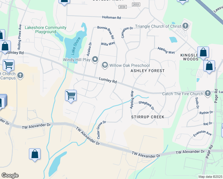 map of restaurants, bars, coffee shops, grocery stores, and more near 2710 Sagebrush Lane in Durham
