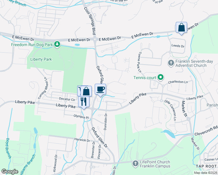 map of restaurants, bars, coffee shops, grocery stores, and more near 2013 Daylily Drive in Franklin