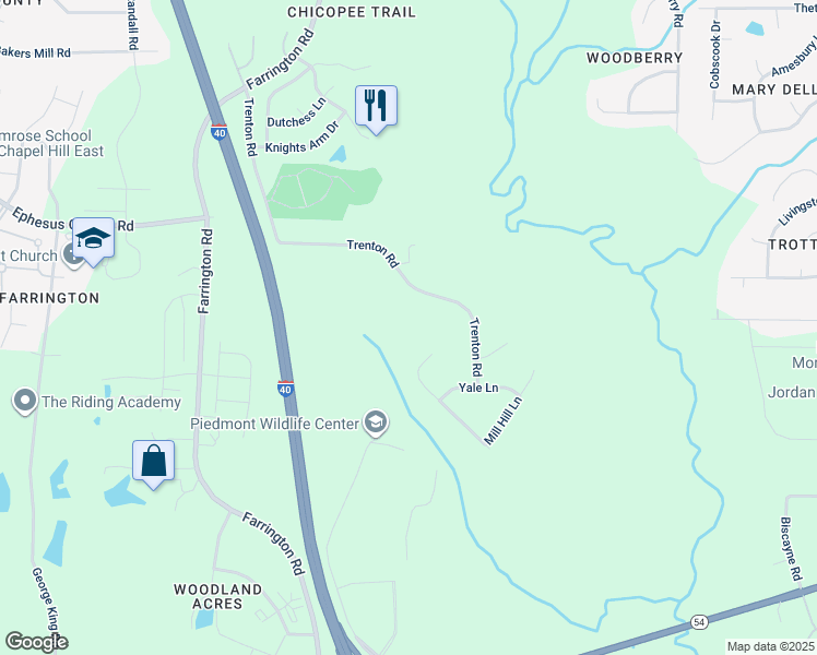 map of restaurants, bars, coffee shops, grocery stores, and more near 4503 Trenton Road in Chapel Hill