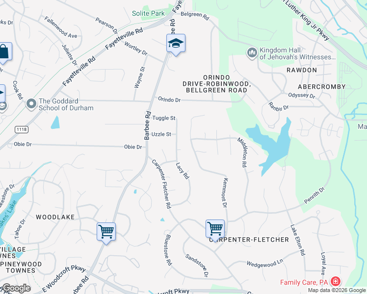 map of restaurants, bars, coffee shops, grocery stores, and more near 33 Briarwood Court in Durham