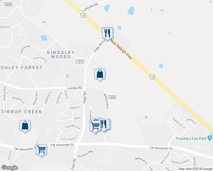 map of restaurants, bars, coffee shops, grocery stores, and more near 5711 Lumley Road in Durham