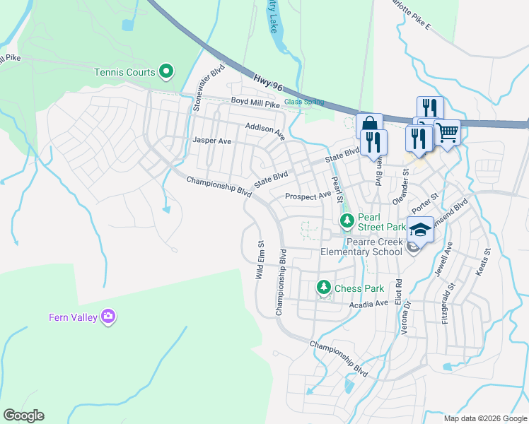 map of restaurants, bars, coffee shops, grocery stores, and more near 1627 Championship Boulevard in Franklin