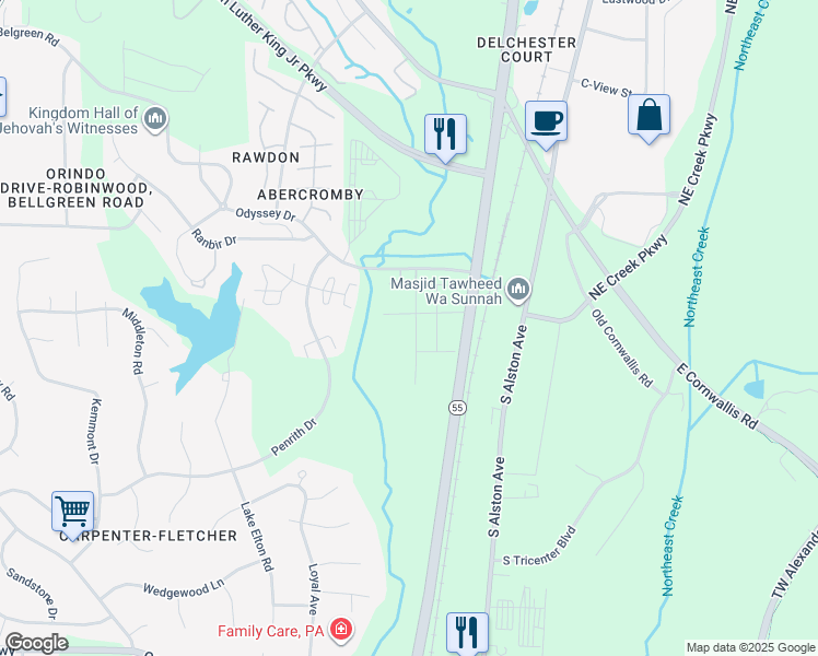 map of restaurants, bars, coffee shops, grocery stores, and more near 3500 Apex Highway in Durham