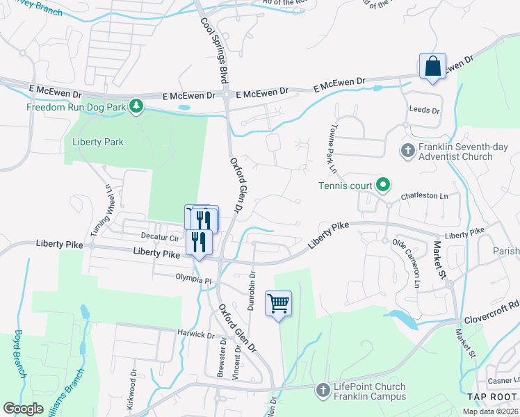 map of restaurants, bars, coffee shops, grocery stores, and more near 2013 Daylily Drive in Franklin