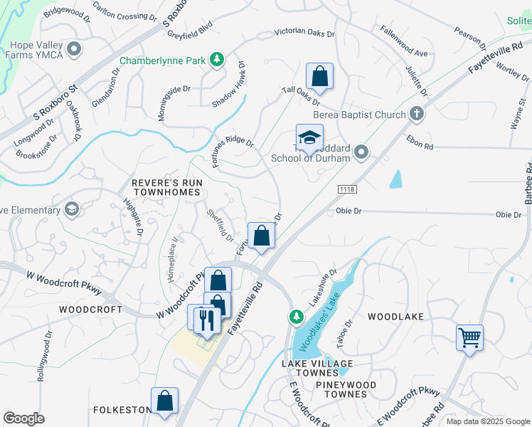 map of restaurants, bars, coffee shops, grocery stores, and more near 8 Greystone Court in Durham