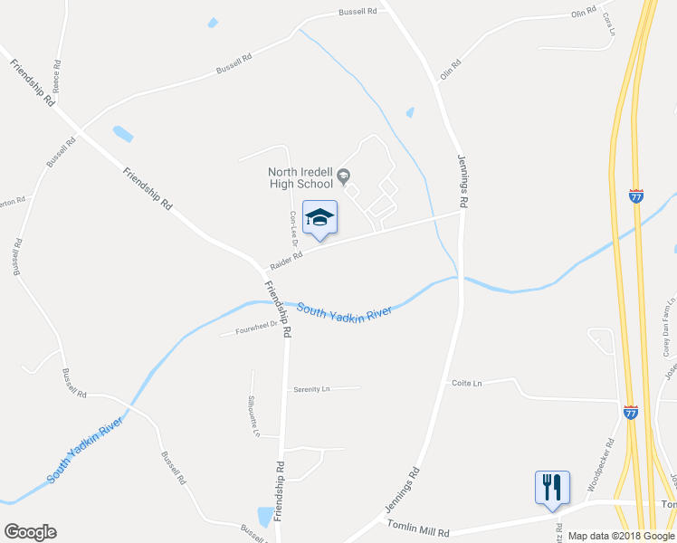 map of restaurants, bars, coffee shops, grocery stores, and more near 193 Raider Road in Olin