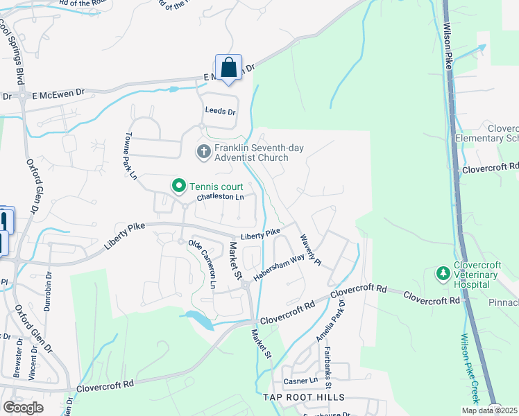 map of restaurants, bars, coffee shops, grocery stores, and more near 1416 Marrimans Court in Franklin