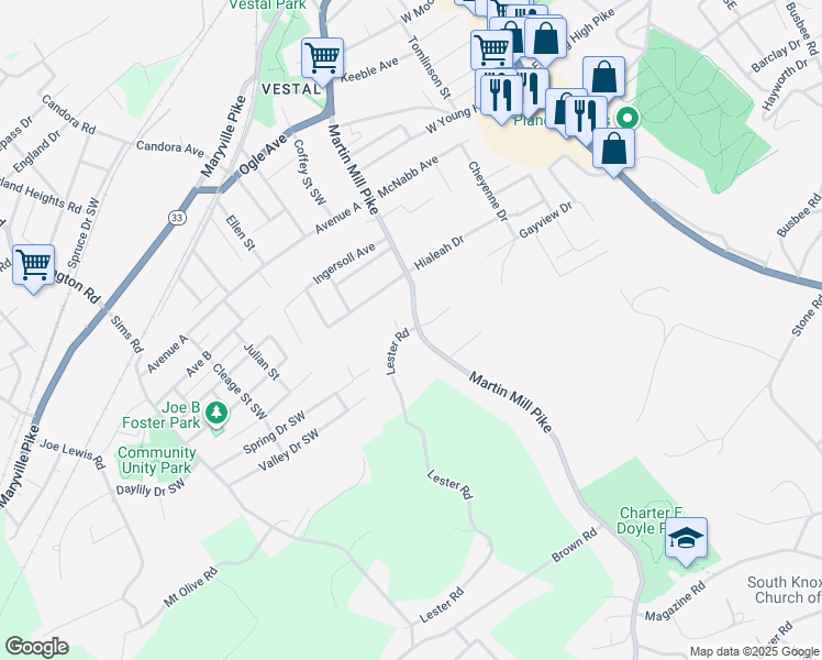 map of restaurants, bars, coffee shops, grocery stores, and more near 608 Lester Road in Knoxville