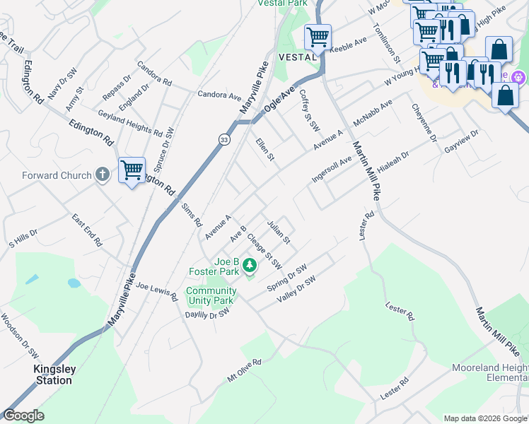 map of restaurants, bars, coffee shops, grocery stores, and more near 313 Avenue B in Knoxville