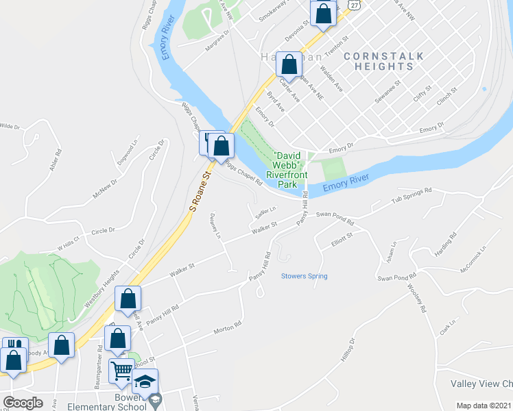 map of restaurants, bars, coffee shops, grocery stores, and more near 198 Trail End Lane in Harriman