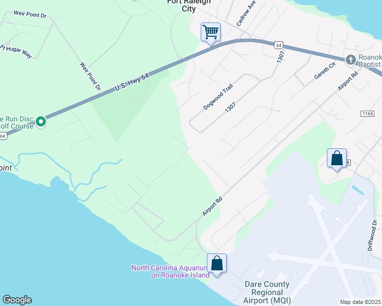 map of restaurants, bars, coffee shops, grocery stores, and more near 172 Sunnyside Drive in Manteo