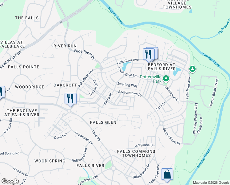 map of restaurants, bars, coffee shops, grocery stores, and more near 2236 Karns Place in Raleigh