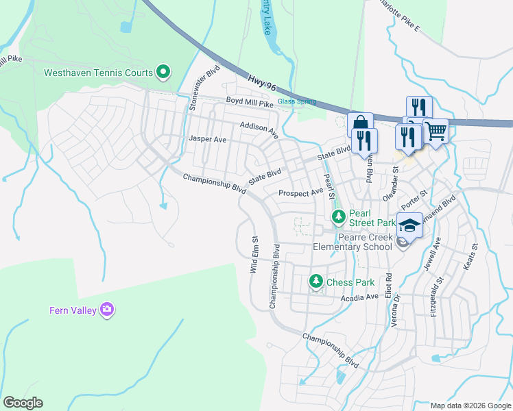 map of restaurants, bars, coffee shops, grocery stores, and more near 1627 Championship Boulevard in Franklin