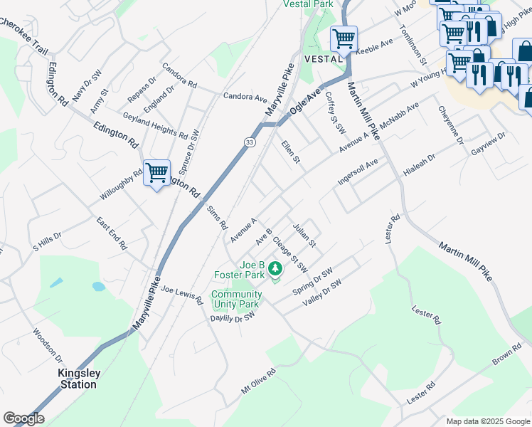 map of restaurants, bars, coffee shops, grocery stores, and more near 945 Avenue A in Knoxville