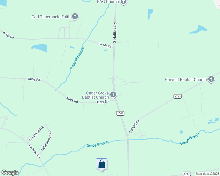 map of restaurants, bars, coffee shops, grocery stores, and more near 2895 South Halifax Road in Rocky Mount