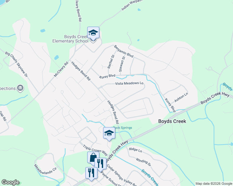 map of restaurants, bars, coffee shops, grocery stores, and more near 2853 Alden Glenn Court in Sevierville