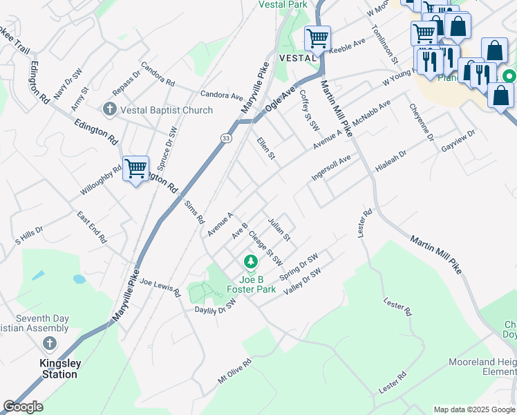 map of restaurants, bars, coffee shops, grocery stores, and more near 313 Avenue B in Knoxville