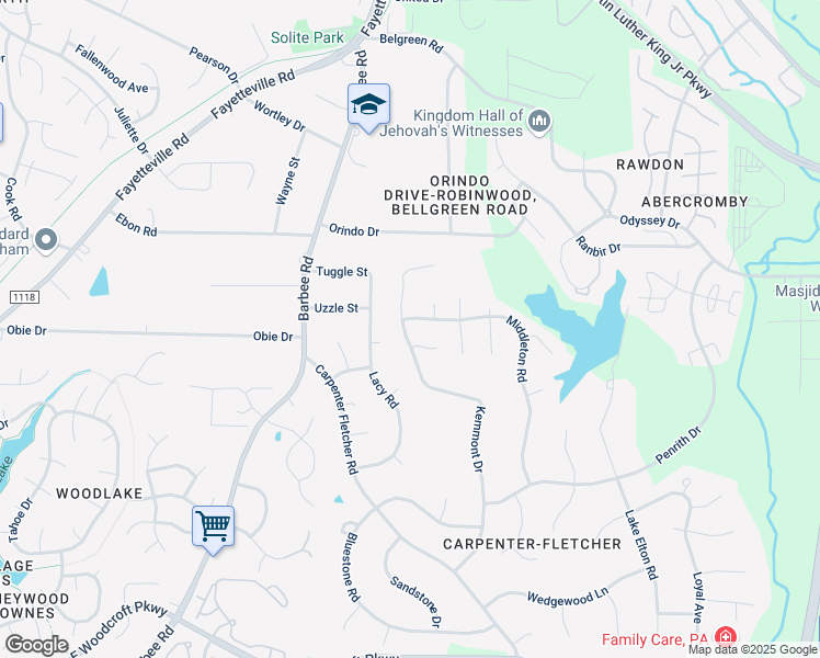 map of restaurants, bars, coffee shops, grocery stores, and more near 5205 Kemmont Drive in Durham