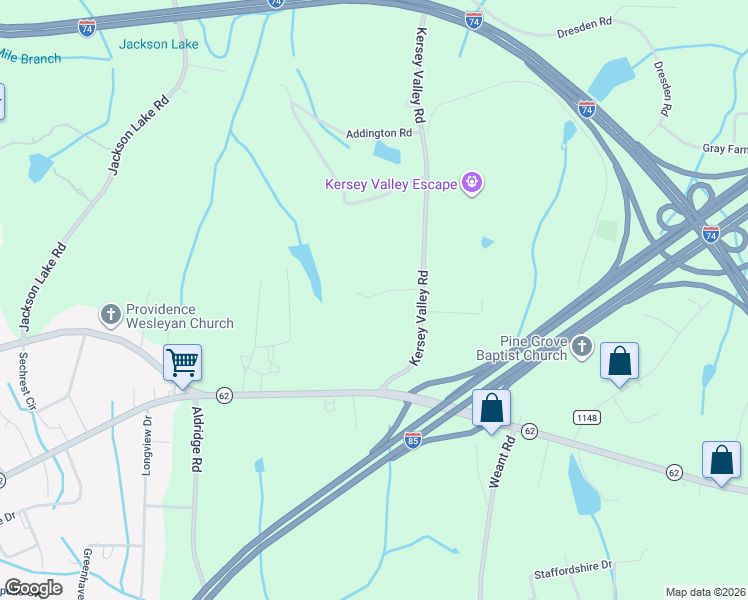 map of restaurants, bars, coffee shops, grocery stores, and more near 1644 Kersey Valley Road in Archdale