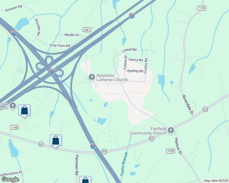 map of restaurants, bars, coffee shops, grocery stores, and more near 5908 Hyde Park Drive in High Point