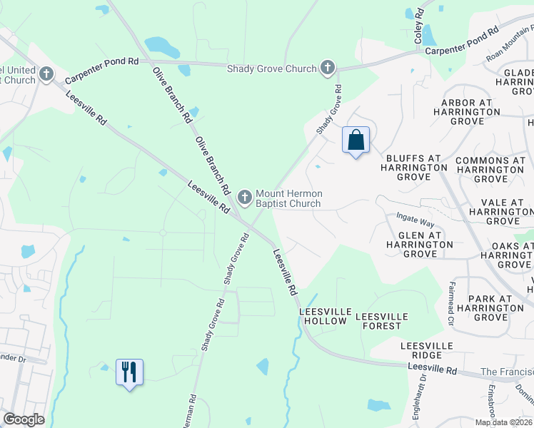 map of restaurants, bars, coffee shops, grocery stores, and more near 12453 North Exeter Way in Durham