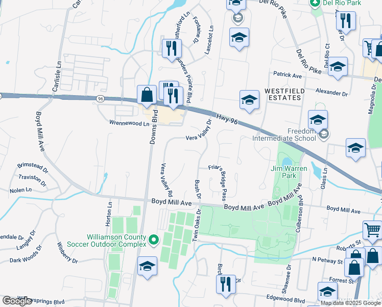 map of restaurants, bars, coffee shops, grocery stores, and more near 3159 Evelyn Court in Franklin