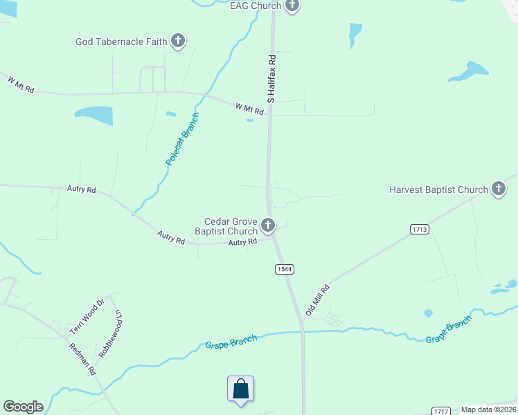 map of restaurants, bars, coffee shops, grocery stores, and more near 2895 South Halifax Road in Rocky Mount