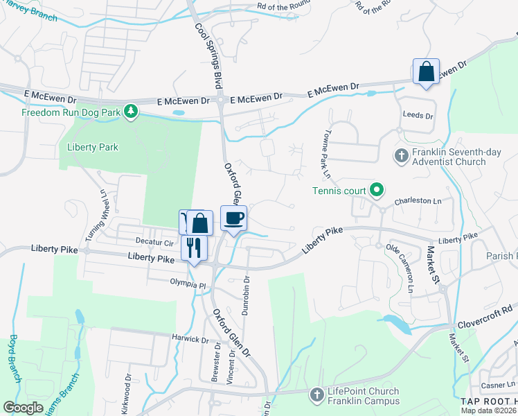 map of restaurants, bars, coffee shops, grocery stores, and more near 2013 Daylily Drive in Franklin
