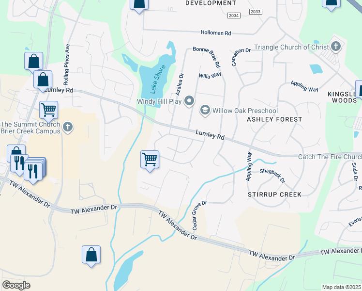 map of restaurants, bars, coffee shops, grocery stores, and more near 2807 Lenox Lane in Durham