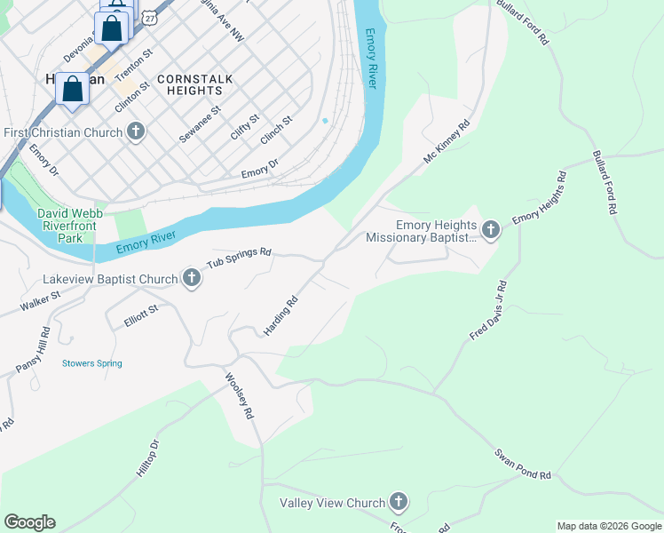 map of restaurants, bars, coffee shops, grocery stores, and more near 110 Emory Heights Road in Harriman