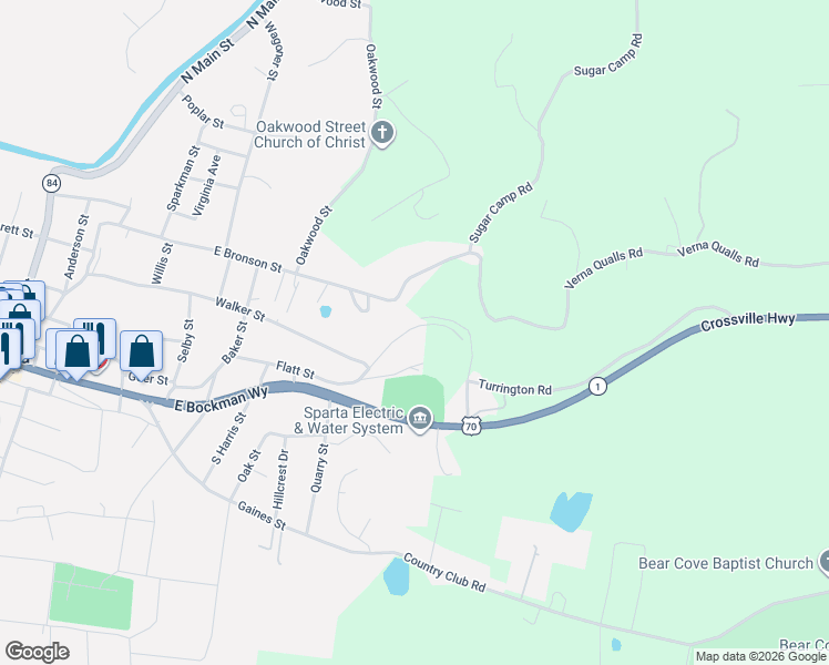 map of restaurants, bars, coffee shops, grocery stores, and more near 530 Flatt Street in Sparta