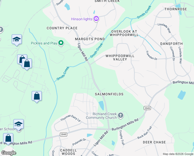 map of restaurants, bars, coffee shops, grocery stores, and more near 9036 Ligon Mill Road in Wake Forest
