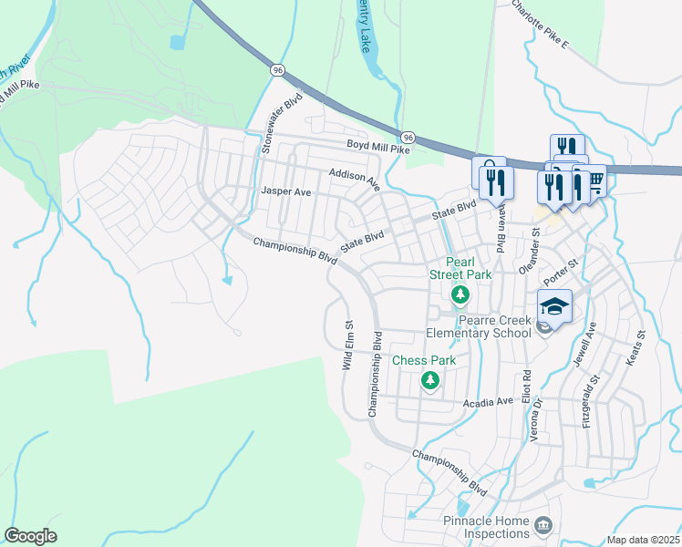 map of restaurants, bars, coffee shops, grocery stores, and more near 1635 Championship Boulevard in Franklin