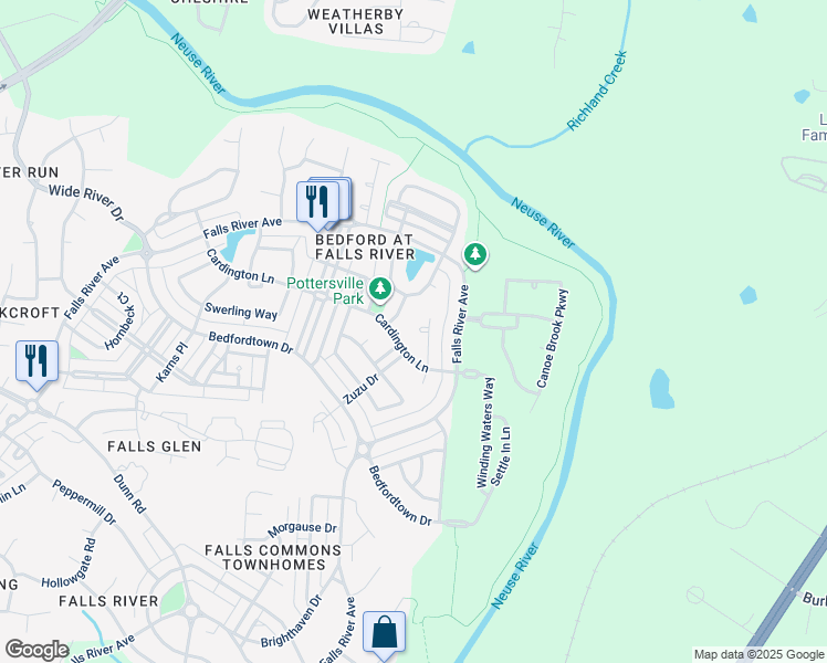 map of restaurants, bars, coffee shops, grocery stores, and more near 10700 Biroc Court in Raleigh