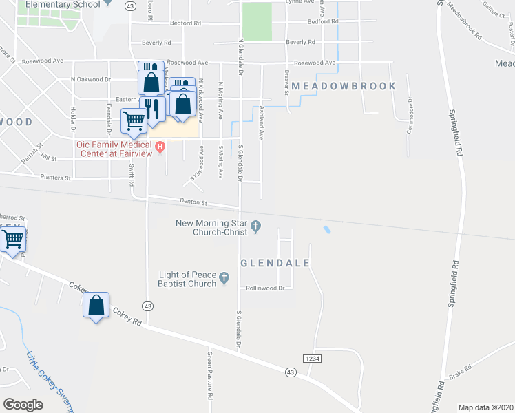 map of restaurants, bars, coffee shops, grocery stores, and more near 100 Ashland Avenue in Rocky Mount