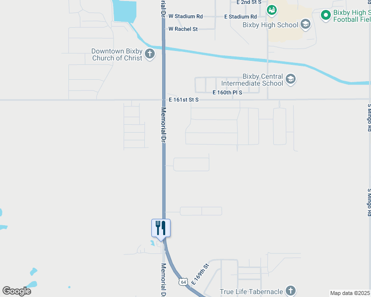 map of restaurants, bars, coffee shops, grocery stores, and more near 8219 East 164th Street South in Bixby