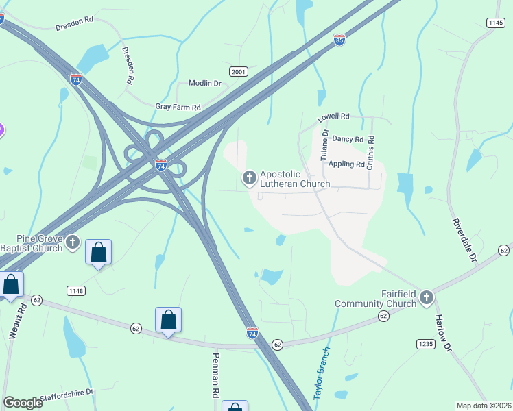 map of restaurants, bars, coffee shops, grocery stores, and more near 6019 Modlin Grove Road in High Point